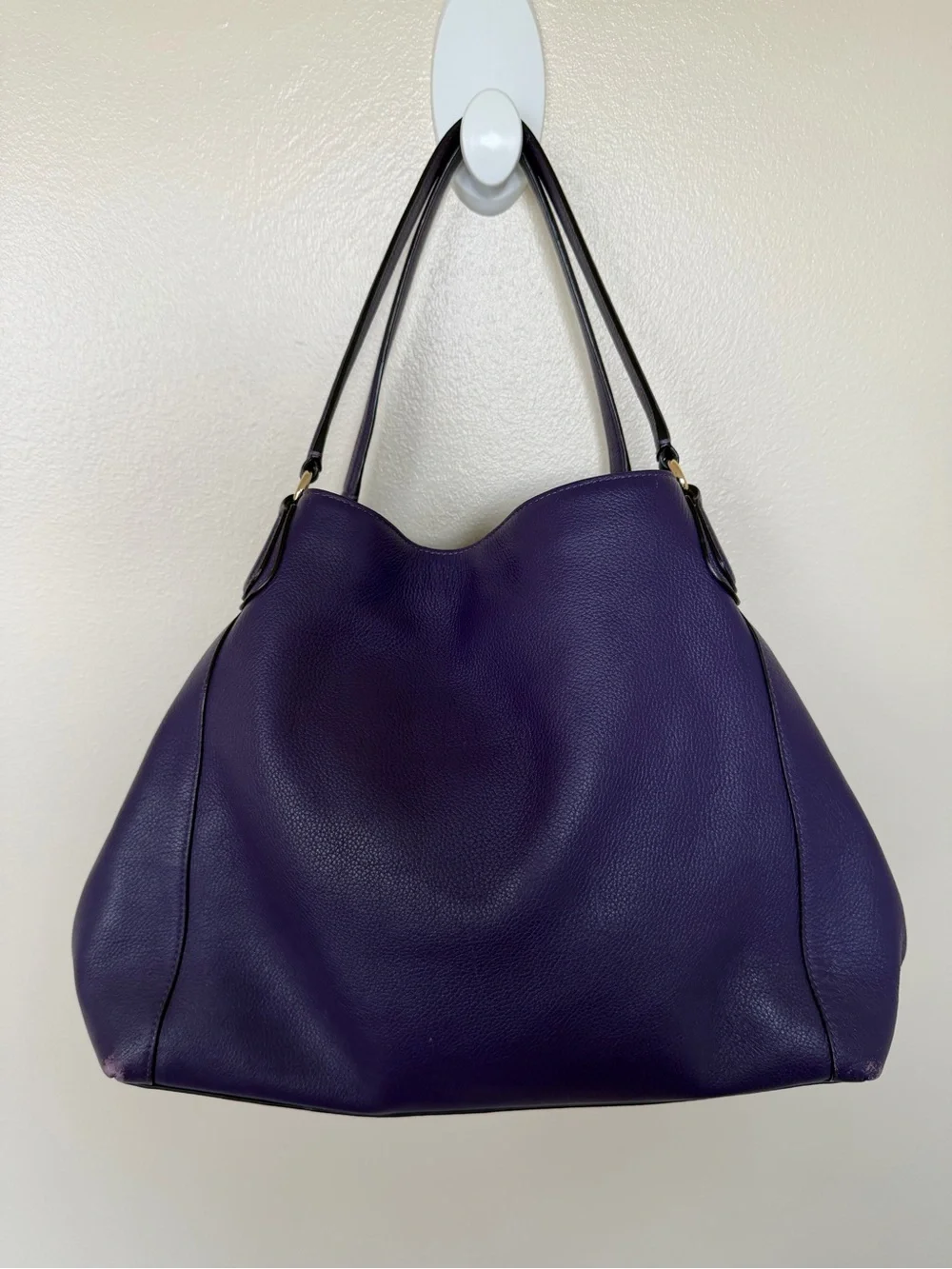 COACH Edie Turnlock Purple Gold Large Pebbled Leather Triple Hobo Shoulder Bag